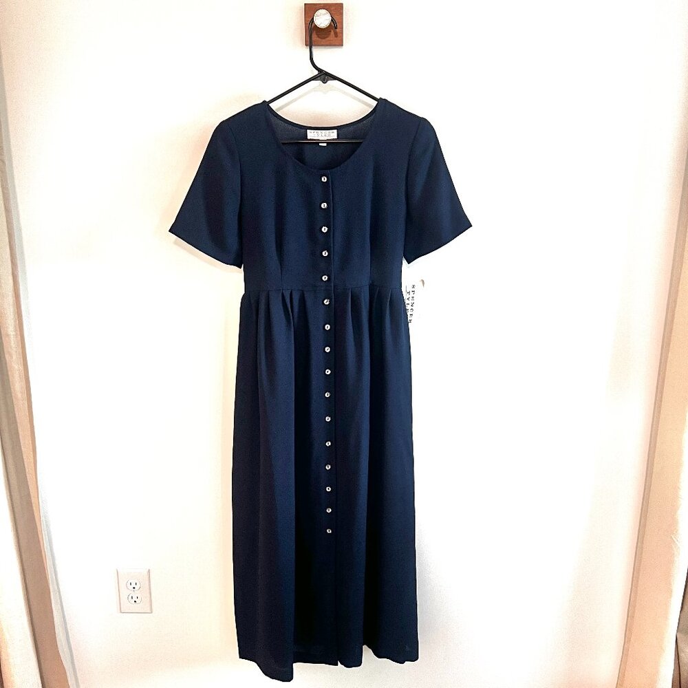 Spencer Tyler Vintage 90s Button Down Dress - Size S - Navy